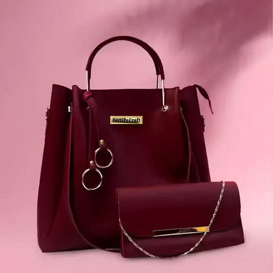 Maroon Tote + Clutch Combo