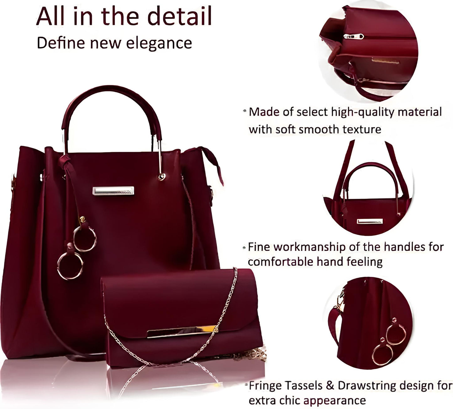 Maroon Tote + Clutch Combo